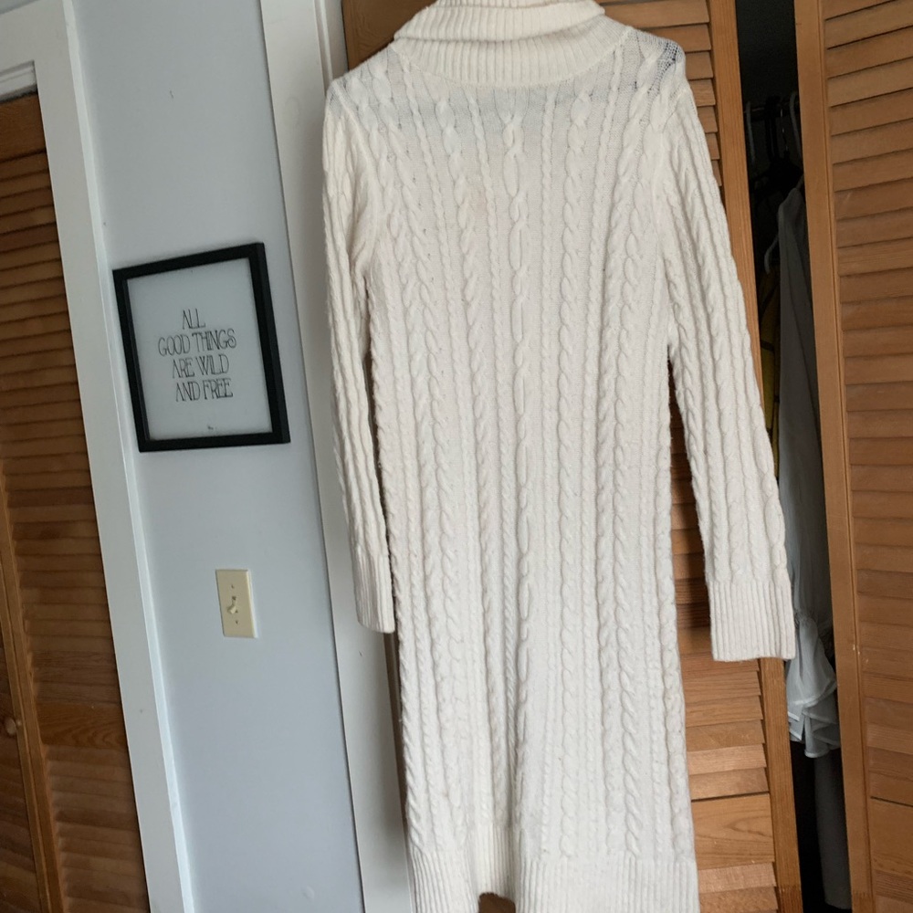 Cream Cozy Cable Knit Turtleneck Sweater Dress XS-S